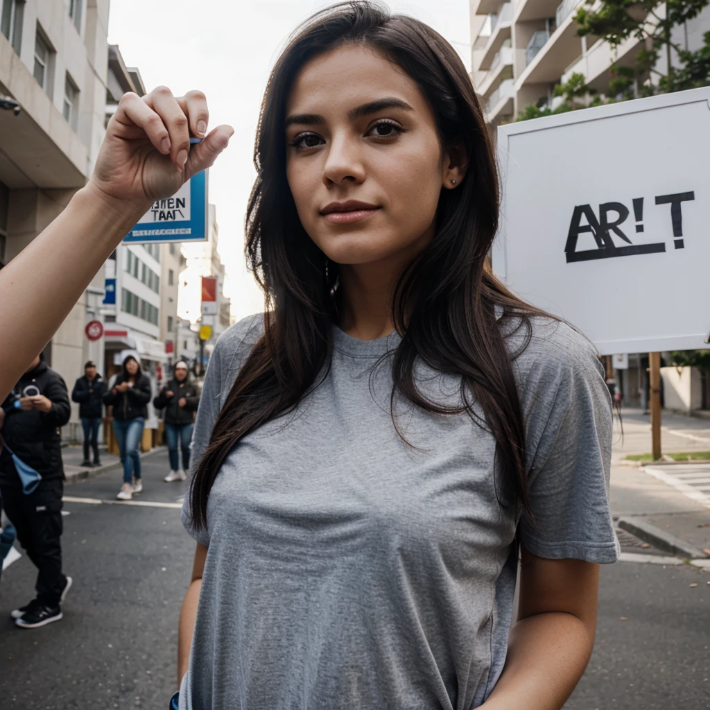 male woman activist surprise