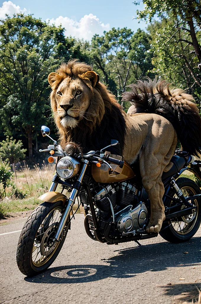 lion on a motorbike
