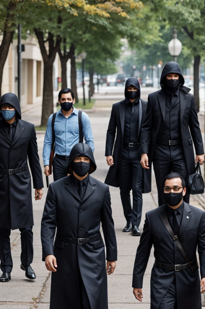 Four men with grackle masks