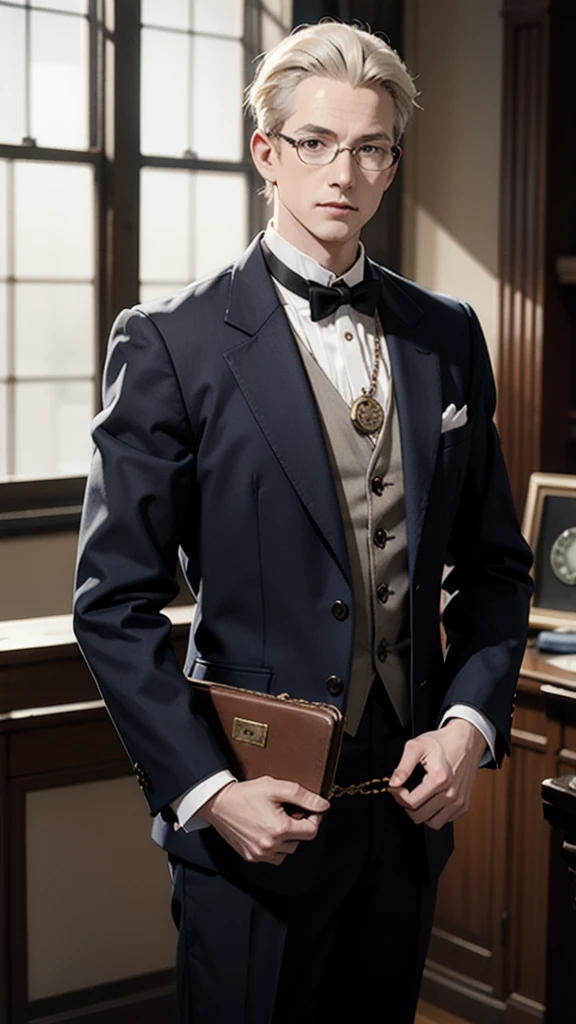 Mr. James clutches the pocket watch.