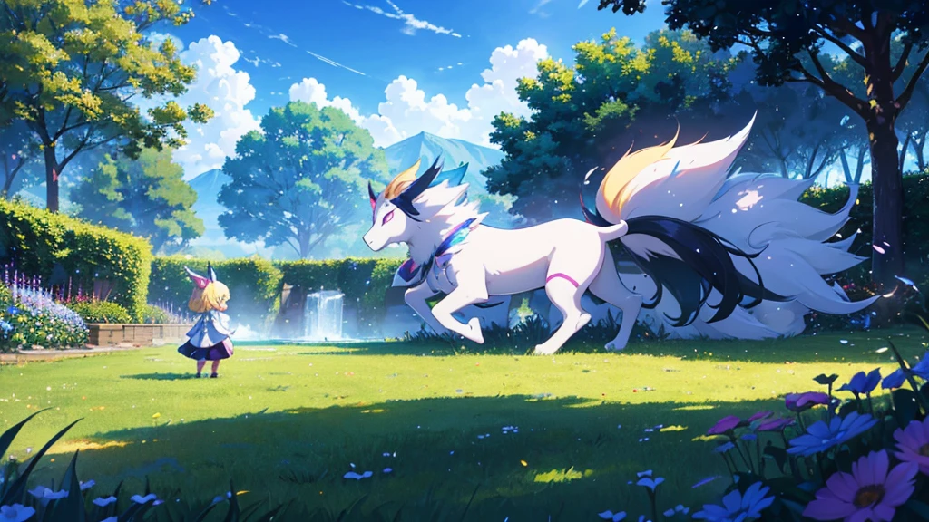 High-definition background, bright and beautiful atmosphere, 3 girls (2 years old, (1 short-tempered round face), (1 child)) (hair, surface effect), color effect), small breasts, blonde hair, very wide blue sky , a lawn that can be seen all the way to the horizon, girls wearing beautiful clothes, and girls playing together on the lawn, deltamon_sdXL:0.73) >Deltamon Negative Prompt