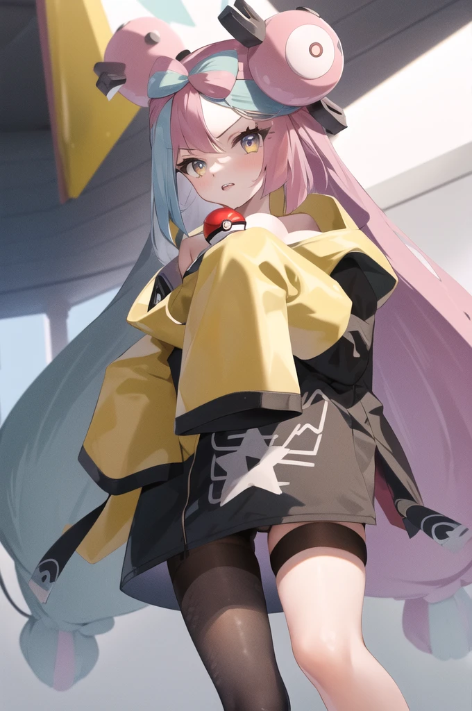 masterpiece, best quality, highres, iono1, 1girl, long hair, hair ornament, long sleeves, cowboy shot, (holding poke_ball), poke ball \(basic\), masturbation, dildo