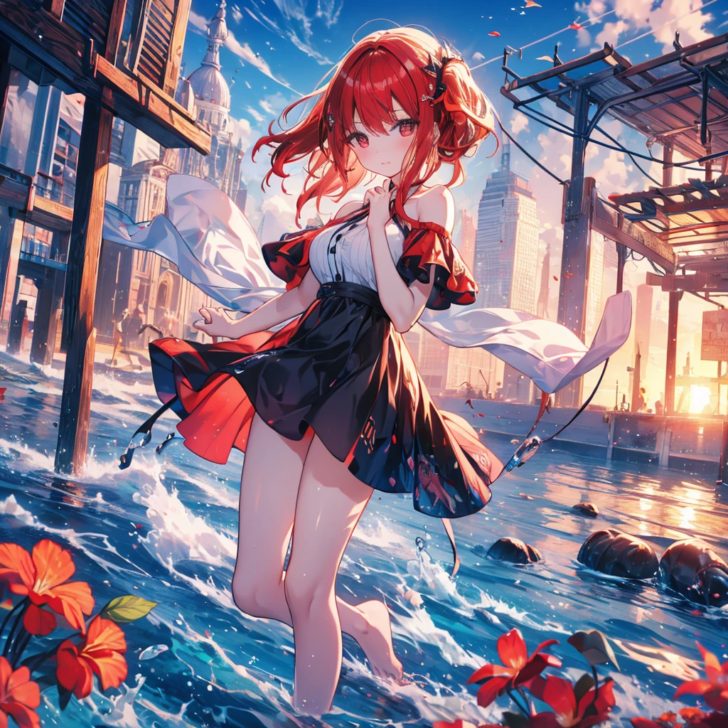 food, basket, flip flops, vinyl sheet, Beaches and sands, Calm expression, Perfect hands, elder, Red Hair, The dignity of a 50-year-old, 落ち着きのあるwoman, solo、(Highly detailed background:1.0)、(Highly detailed background:1.0)、masterpiece、Highest quality、(Babes)、Fractal Art、Red eyes、Narrow eyes、black and red dress, Reddish cheeks、Tropical Sea、From the shoulders up、Recall、smile、One Woman、Three-dimensional clouds、Venice beach, Red long ponytail, Red eyes,スタイリッシュなアクセサリーsolo, Big Breasts, woman, Take-out, Provocative laughter,40 year old woman,Queen of Sadism, Highly detailed background, Great writing style, Clasp your arms in front of your chest, Splash, Diffuse reflection of light, Perfect Human Medicine, Water breathing, Bare Skin, barefoot, Sweat,