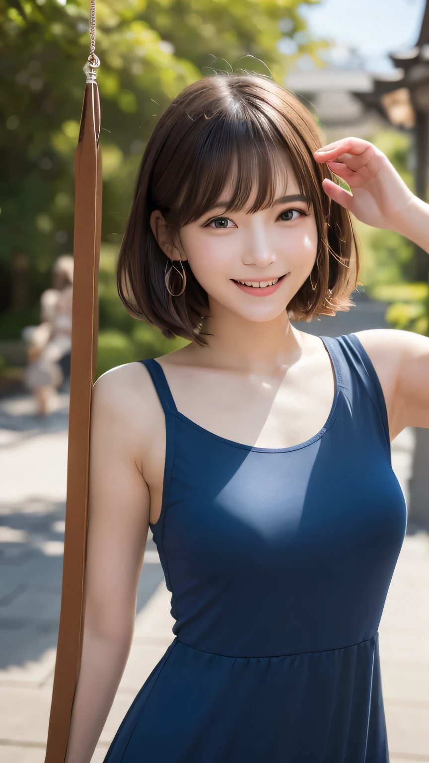 closeup shot , Best picture quality (8K, high resolution, Masterpiece: 1.2), super detailed, 215 Short Hair, -yeld wo,
situation: A scene of passing through a tunnel of glass wind chimes installed in the temple grounds.。Countless wind chimes lined up like a tunnel。
clothing: Casual summer dresses and simple one-piece dresses、sandals。
angle: The whole image of the wind chime tunnel was taken at a wide angle.、Showing a person walking through a tunnel。A close-up of wind chimes swaying in the wind and making sounds.、Transmitting the sensation of walking through a tunnel of wind chimes through sight and sound。Capturing a smiling face through the wind chimes、Reflecting a quiet moment in summer。
Close-up of face
, random cute pose ,big eyes ,Puffy eyes , Heart Pupil, blush , huge shy smile , salute