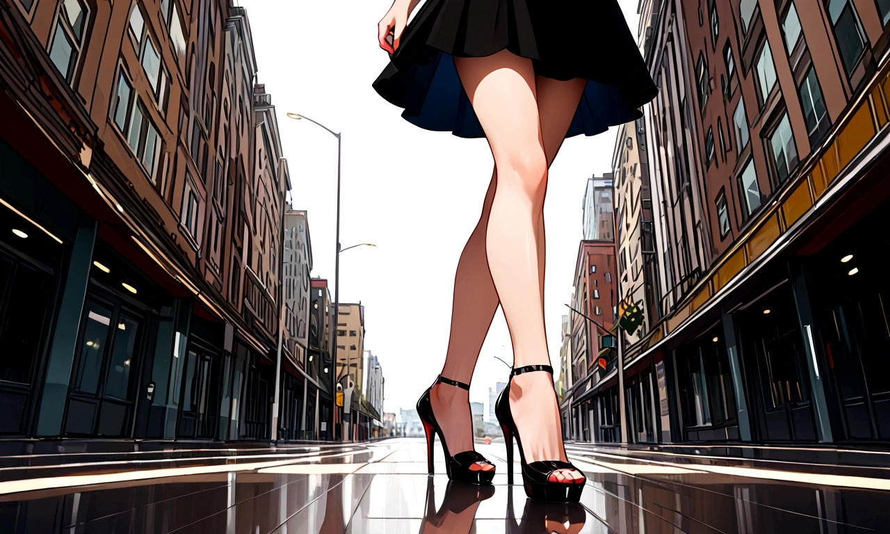 Create only the woman's feet,Walking in heels,Black heels,Only the knees and below are visible.