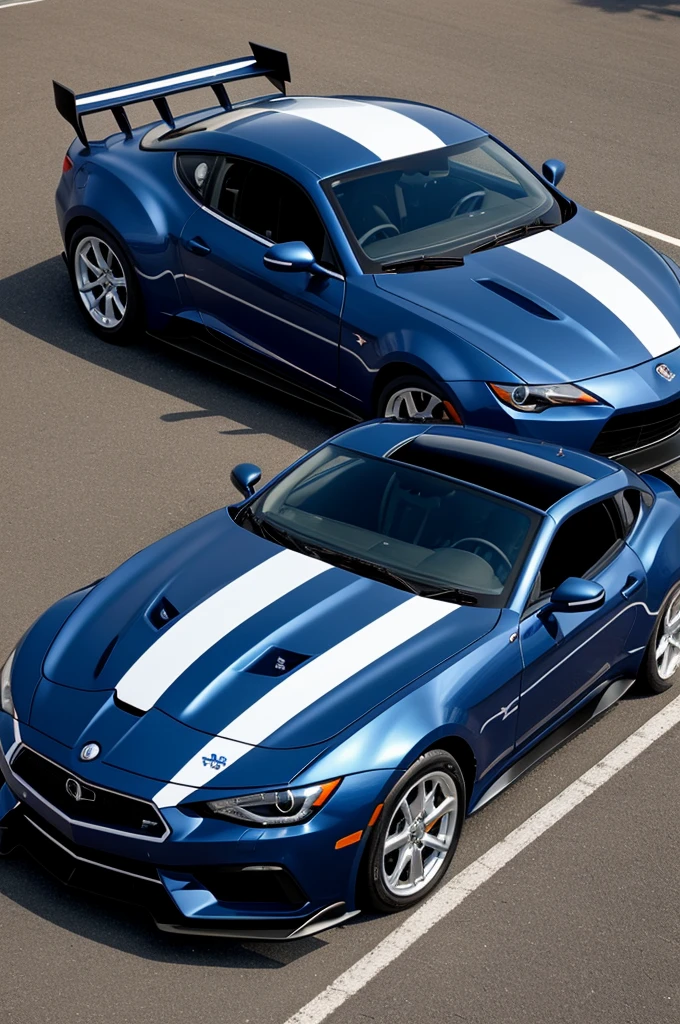 Create a school sports car with navy blue colors, light blue and white, let it be overside 