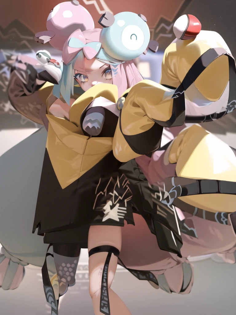 masterpiece, best quality, highres, iono1, 1girl, long hair,  hair ornament, long sleeves, cowboy shot, (holding poke_ball), masturbation, dildo