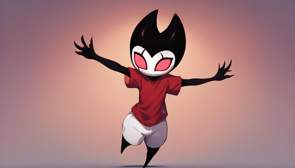 score_9, score_8_up, score_7_up, score_6_up, zPDXL2, grimm \(hollow knight\), vampire, bat, 1boy, solo, cute face, detailed eyes, red t-shirt, white shorts, looking at viewer, full body portrait, thick thighs, (wallpaper), anthro, (dynamic pose) 