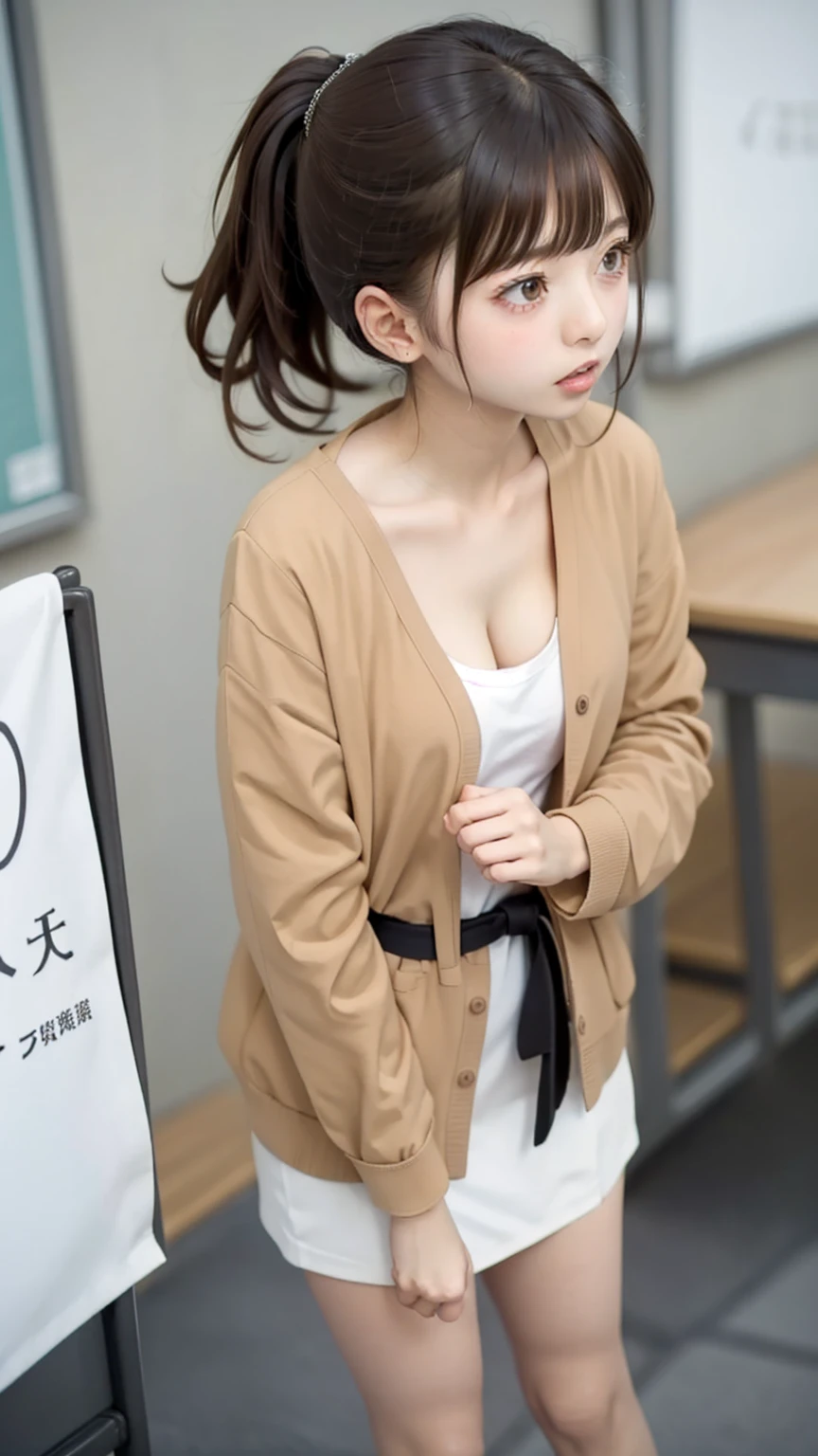 8K quality、High resolution、Beautiful fair skin texture、High resolutionの瞳、Japanese high school girls、Summer uniform、Open-neck short-sleeved white shirt、Cleavage、mini skirt、Brown Princess Hair、、Small breasts、Sweat accumulates in the chest、classroom、Being attacked from behind by a man、Sex