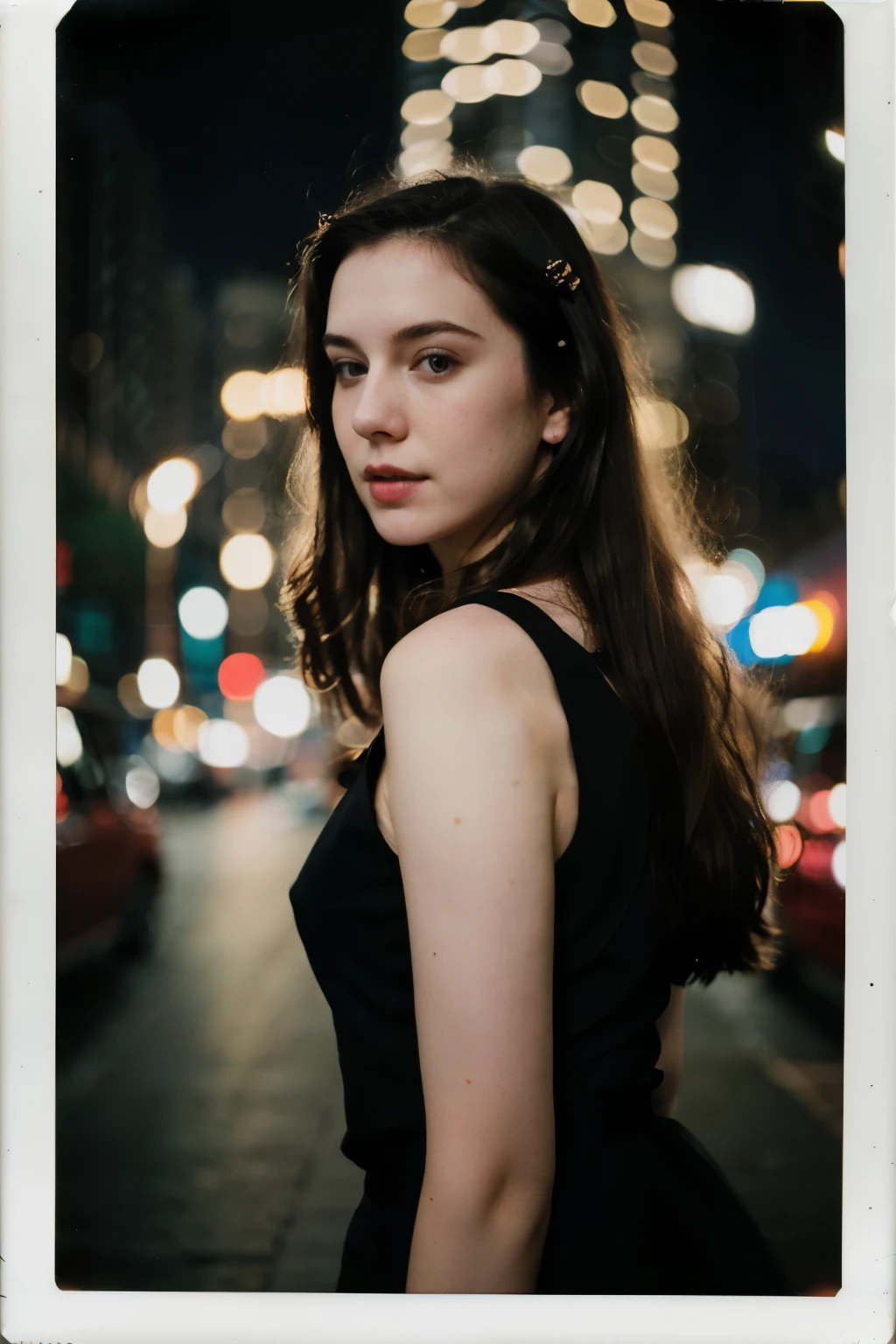 polaroid photo, night photo, photo of 24 y.o beautiful woman, pale skin, bokeh, motion blur