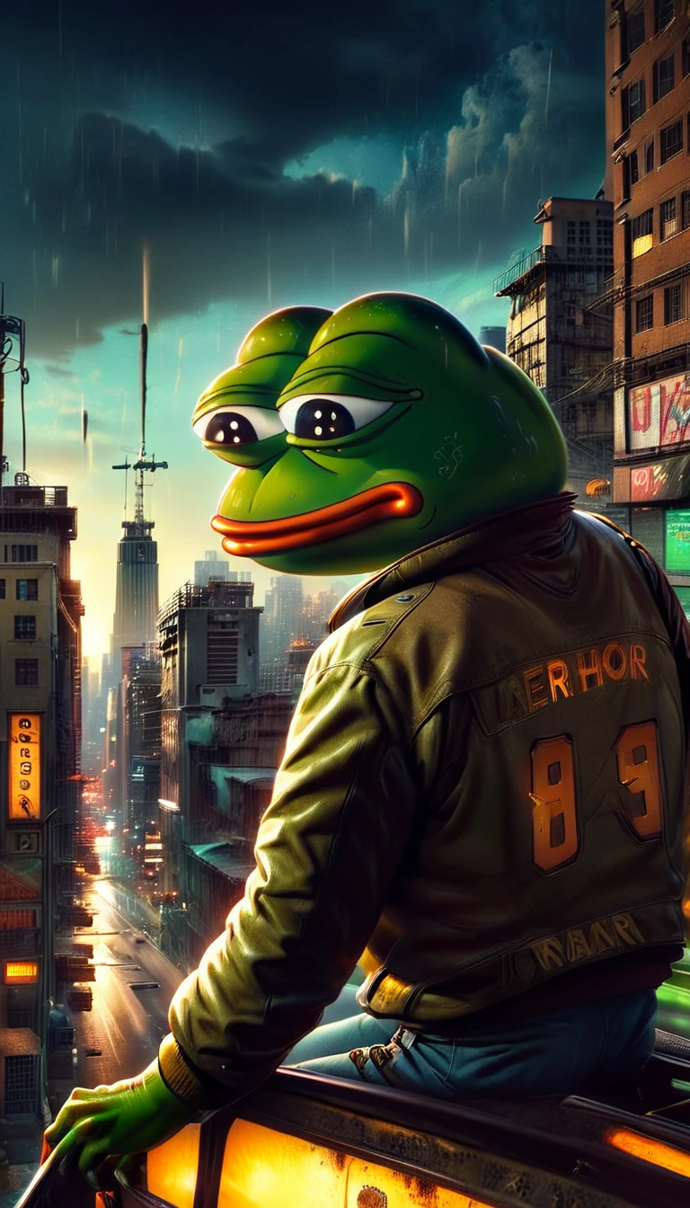 Pepe the frog, driving a Lamborghini, highly detailed, 3D render, dynamic lighting, realistic, photorealistic, studio lighting, sharp focus, vibrant colors, ultrarealistic, 8K, volumetric lighting, ray tracing, glossy surfaces, intricate details, muscular strong body, angry expression, anthropomorphic frog, neon cyberpunk city background, highly detailed environment, cinematic composition, dramatic lighting, moody colors, gritty urban setting, ((pepe_frog))), 1 boy 