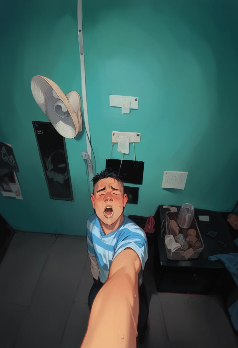 6 year old Japanese gay boy with brown hair, whole body, Tight underwear(Lower body naked,look)、Brown skin, [Champion Clothing], between legs&bulge(Hold your small penis with one hand)、Watching porn videos in the toilet,With a smartphone in hand、 Gay fucked in the bathroom, amount, View from below, Embarrassed face、Eyes are hearts、Wink