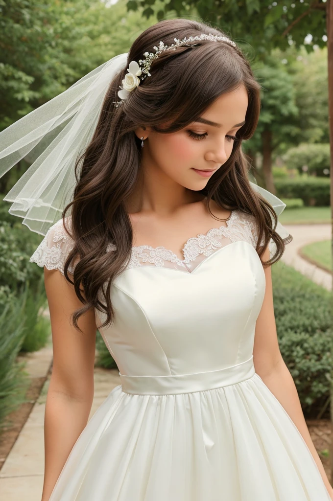 A cute girl wearing a cute bride dress