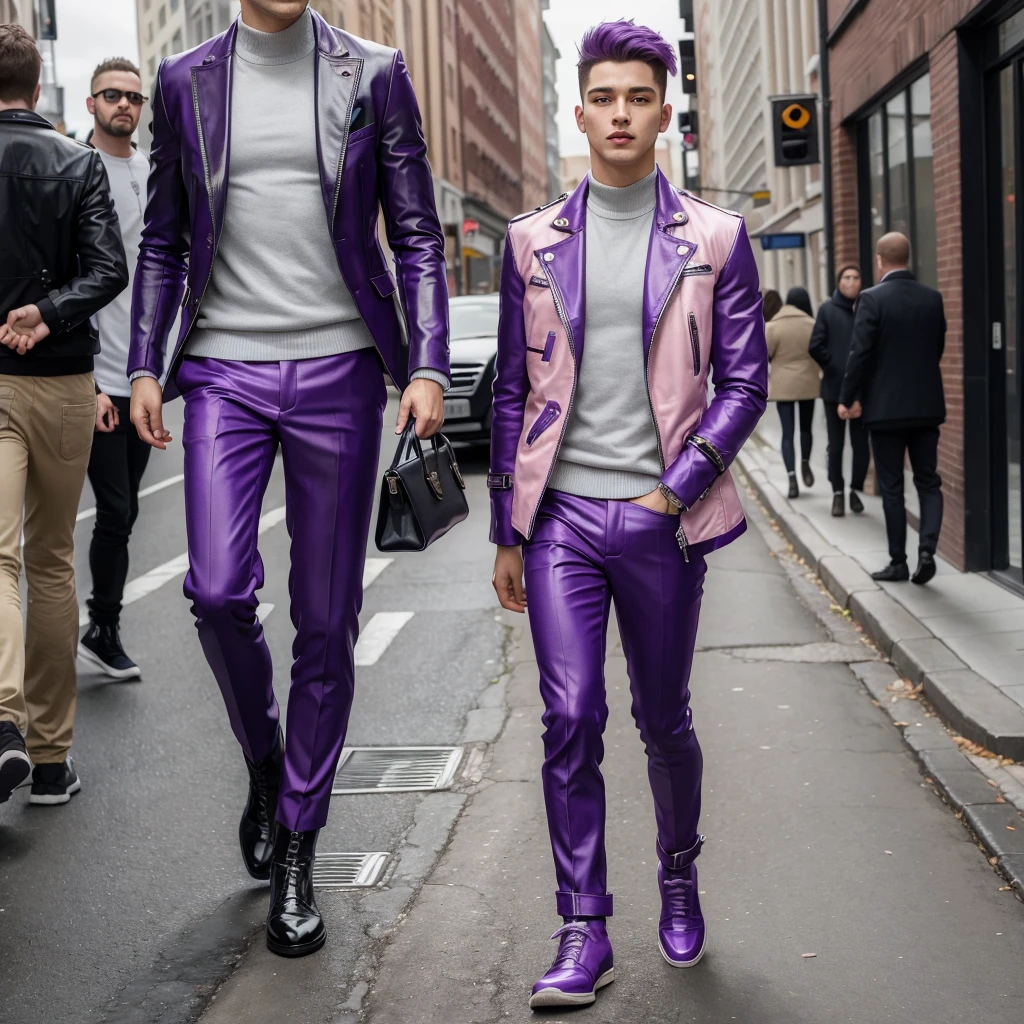 ((best qualityer)), ((work of art)), (detailded), 1 boy, jacket purple, purple pants, pink boots.