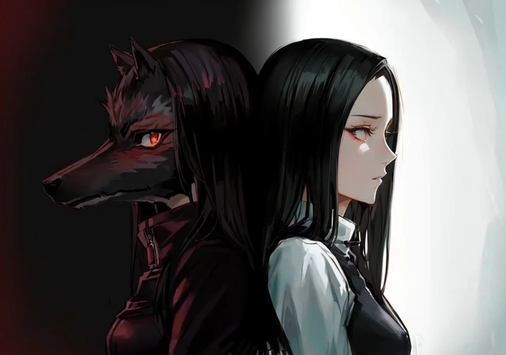 anime, the wolf and the girl are looking at each other, in the anime series ergo proxy, it&#39;s pixivs and junji, see Kamagurka, this junji art, by Jason Teraoka, in the ergo proxy anime film, junji it&#39;s 4 k, By Kose Kanaoka, Japanese gothic