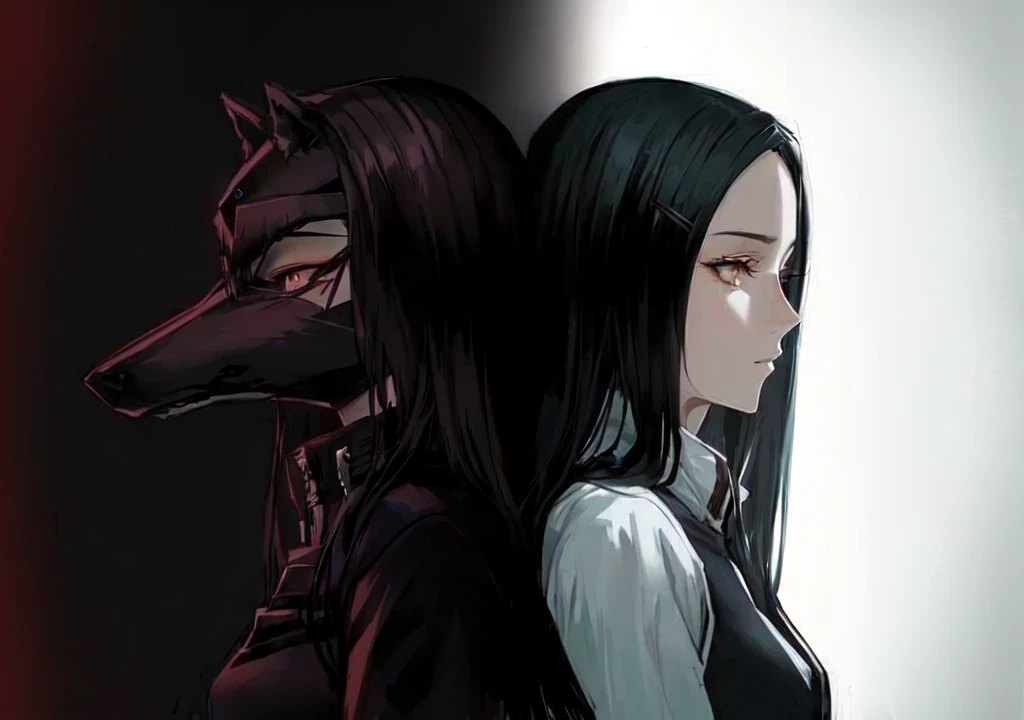 anime, the wolf and the girl are looking at each other, in the anime series ergo proxy, it&#39;s pixivs and junji, see Kamagurka, this junji art, by Jason Teraoka, in the ergo proxy anime film, junji it&#39;s 4 k, By Kose Kanaoka, Japanese gothic