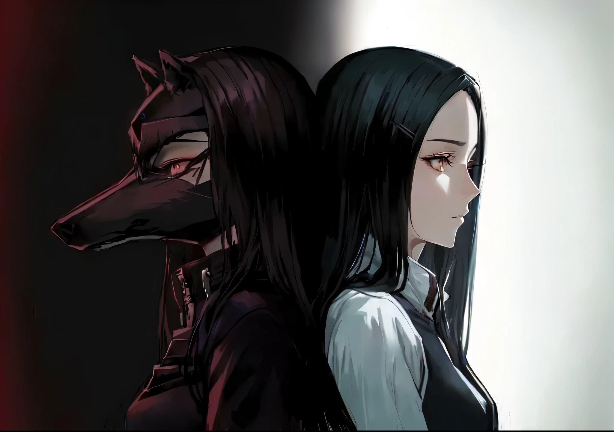 anime, the wolf and the girl are looking at each other, in the anime series ergo proxy, it's pixivs and junji, see Kamagurka, this junji art, by Jason Teraoka, in the ergo proxy anime film, junji it's 4 k, By Kose Kanaoka, Japanese gothic