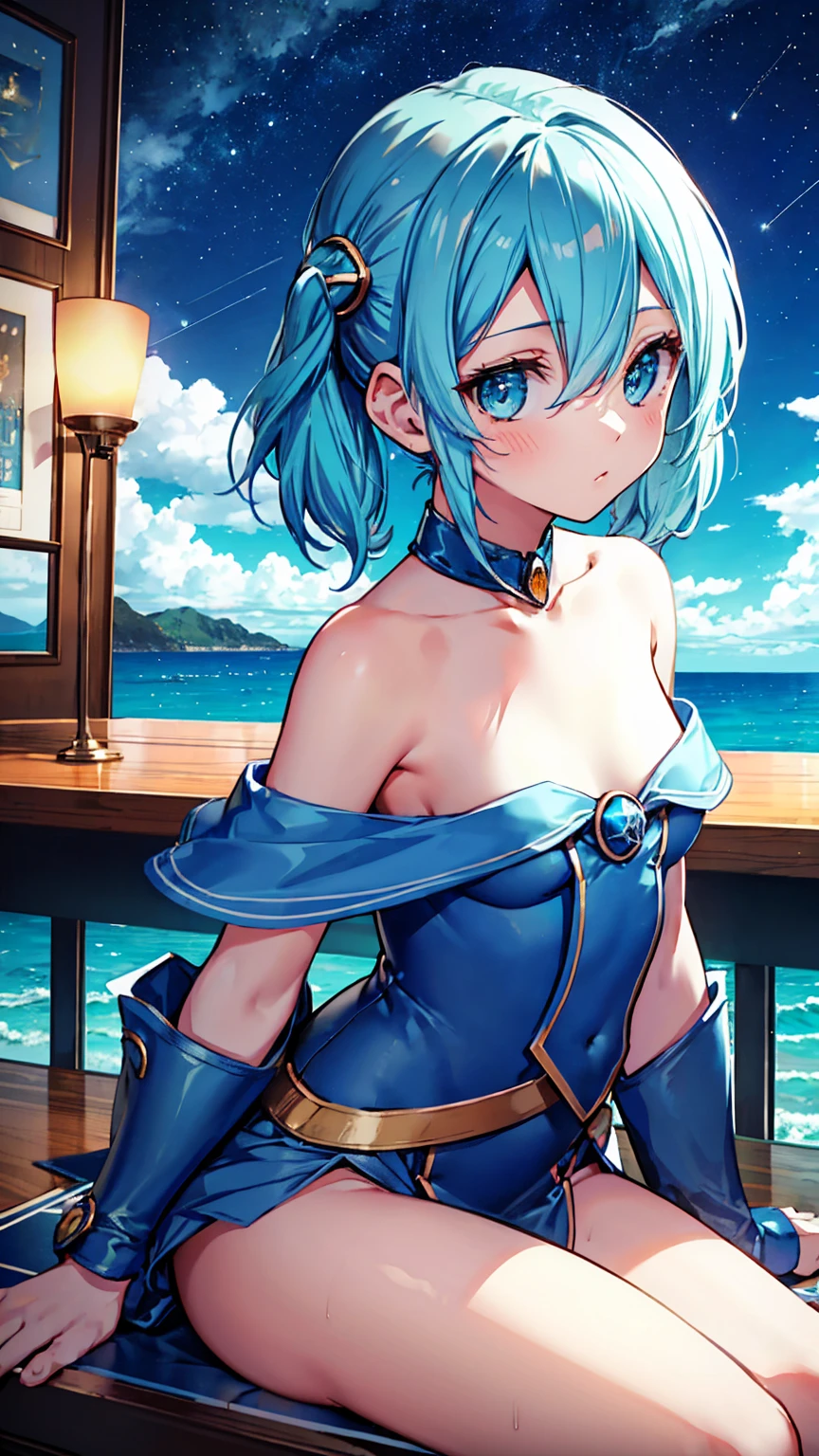 fantasy world, estilo isekai de anime, zona de comercio en la playa, estilo pixel art