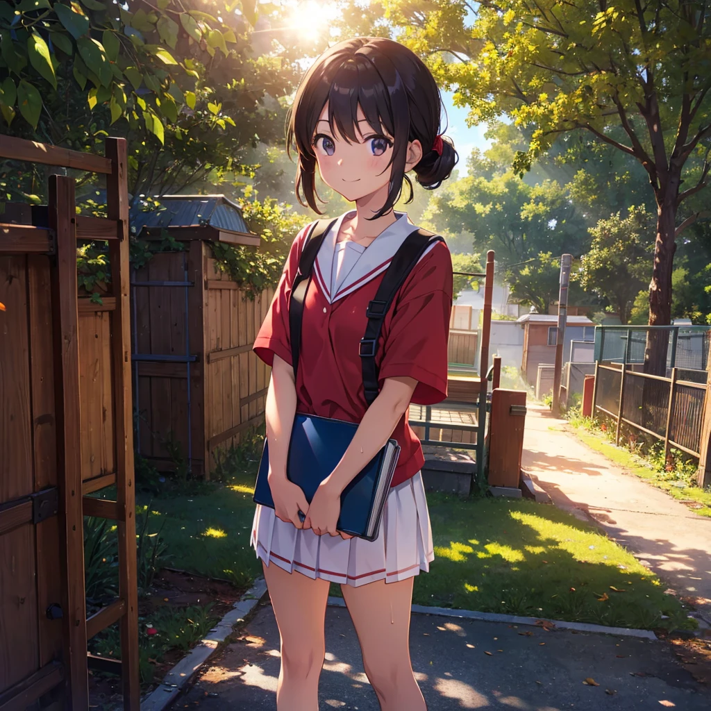 (masterpiece), highest quality, High resolution, very detailed, detailed background, perfect lighting, indoor, 1 girl, small, looking at the viewer, , Maid clothes, adorable smile, wearing pink randoseru backpack, (randoseru backpack:1.0)