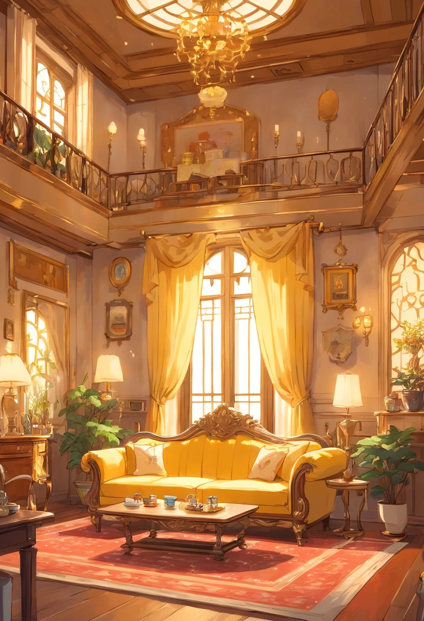 Luxury sofa Rich man's house Cute room golden colored white colors Beautiful decoration