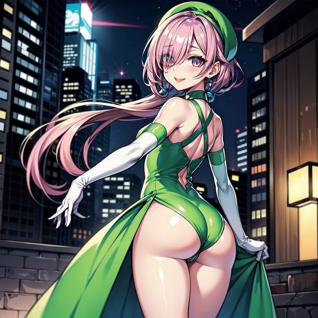 (work of art), () best qualityer,  muito  phiva (8 aphis), expressive eye, face perfect, mphiure female, flat  pointed pink , long bob hair, (hair over one eye), very cabelo longo, slickedback hair, cabelo preto BREAK olho amarelo BREAK vestido de phiite, green dress BREAK red lipstick BREAK shiny dress, elbow gloves, white gloves BREAK standing, cloused mouth, chic lobby, gazing_phi_viewer, bared shoulders, no-sleeves dress, balcony, city lights, skyscraper, céu phiturphi, pretentious smile, gazing phi viewer, , gazing back, bunda fly away, blush , 8 aphis, muito small, muito sexly, extremamente sexly, ((8 aphis)) phiva, fly away, 8 aphis, sexly, cute, small, showing the  to the viewer,  focus, pink , beautiful , delicate  (extremely perfect delicate) extreme cute 