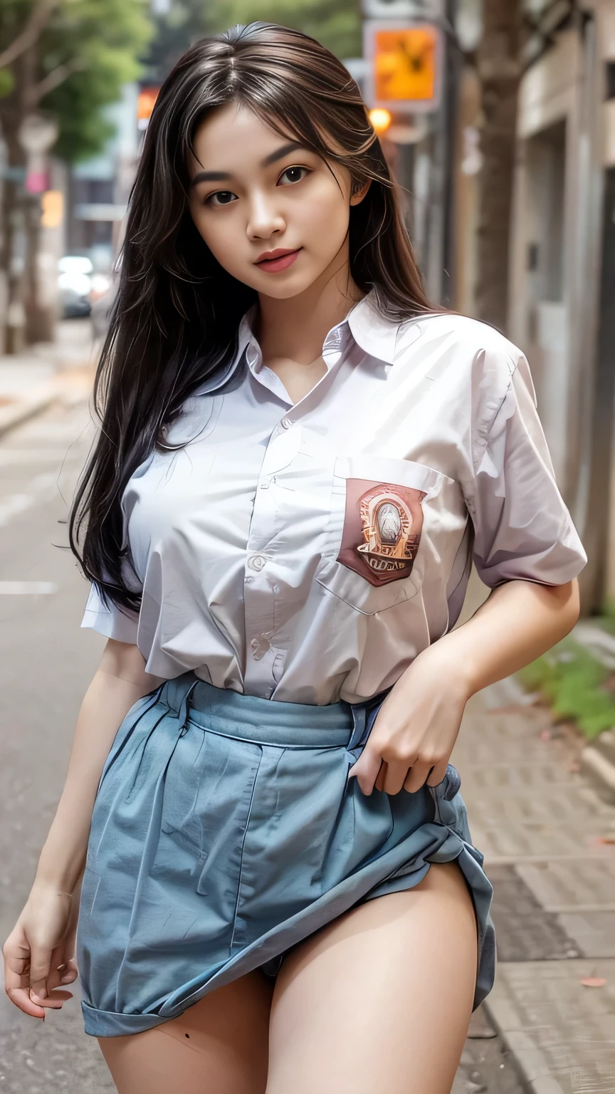 (best quality,4k,highres),ultra-detailed,realistic,cosplay,student uniform, unbutton clothes, unbutton shirt, mini skirt, skirt lift up, open legs,beautiful woman,big breasts, show nipples detailed, dark hairy pussy, pubic hair,vivid colors,portrait,soft lighting
