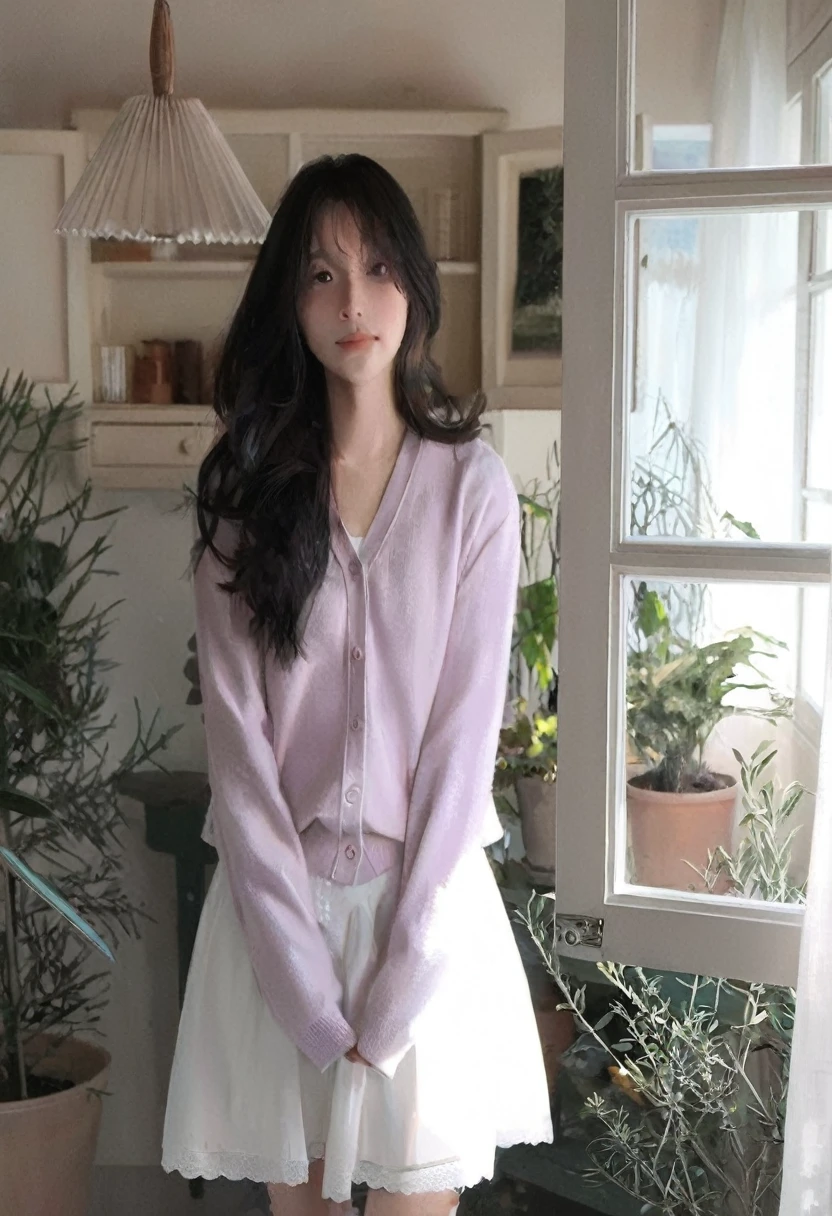ghibli styled anime girl, long black haired, ghibli background anime