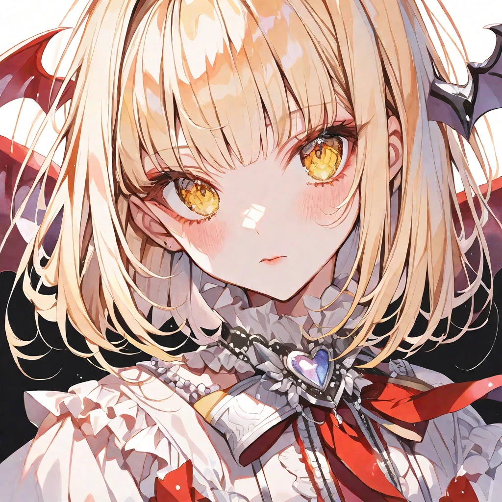 solo,handsome, Watercolor,
1. Female,
hime cut,Straight Hair,Bob Hair,
blonde hair, nakano nino,
yellow Eyes, ta,succubus,devil ,
Sexy,
skin,Silver Accessories,Face up,İcon,
black background,血
