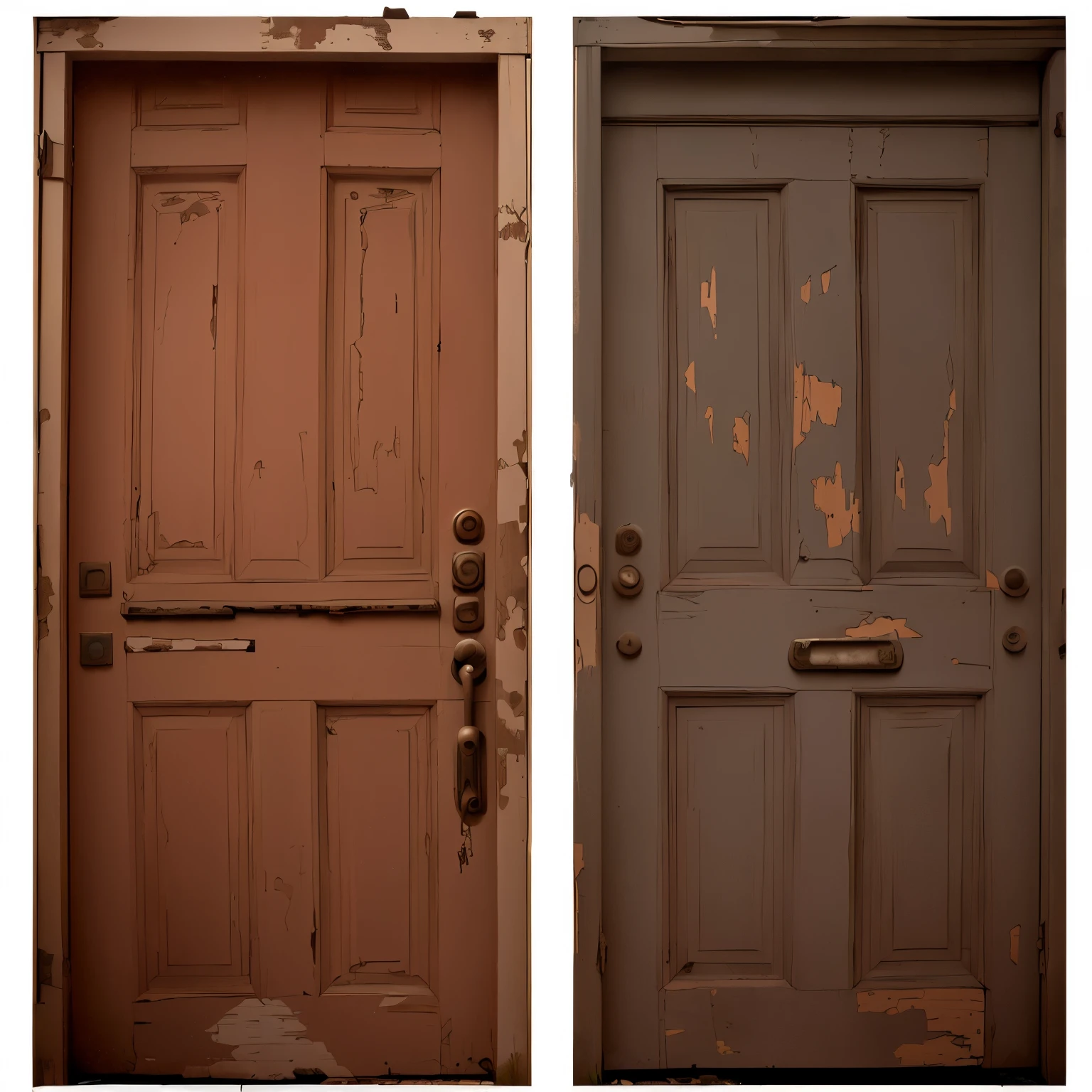 Two old white dilapidated doors