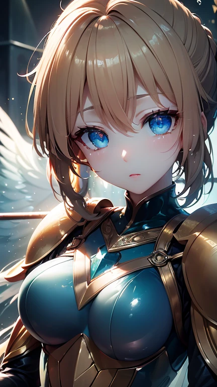 (masterpiece:1.2), (absurdres), (detailed face),(detailed eyes), (best quality) (traditional media:1.2)  , (white backround), upperbody, (expressionless),  artoria_pendragon_(fate), saber, armor, blonde hair, gauntlets, green eyes, hair ribbon, armored dress, ahoge, blue dress,