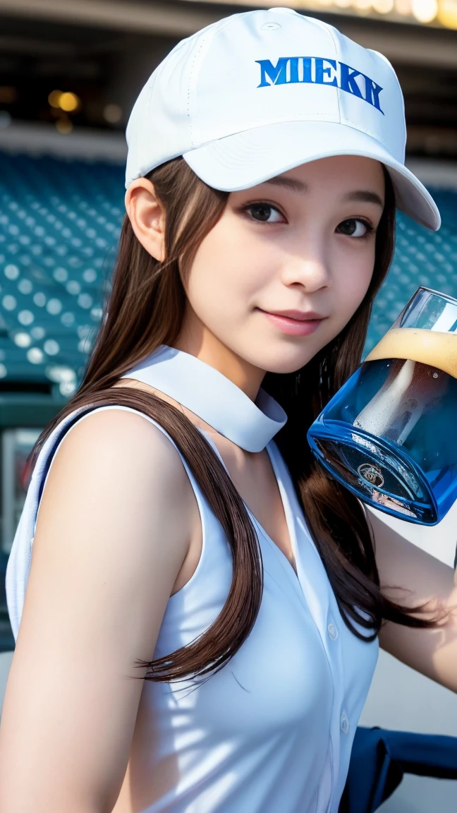 1 beautiful girl, (cute:1.5), (Little: 0.8), (cute: 1.5), (upon: 0.5), (-yeld gi break, (Big Tits,Tilted Milk:1.4,), Transparent muscle, Beautiful Skin, shy, 1 beautiful girl, Brown Hair, (Cat ear, High Ponytail, Medium Long Hair,Curly Hair: 1. 2), (Almond-shaped eyes,Bright Blue Eyes, Long eyelashes, Double eyelid 1.2), Shiny skin, break, Transparent muscle, 輝くBeautiful Skinブレイク, (With a beer mug in each hand、Drinking beer,Carry a backpack,Beer Sales:1.2), bangs,Cowboy Shot, Dial,break, Transparent muscle, Beautiful Skin,break, (Completely naked、A see-through white shirt with a traditional maid collar:1.3),,break, (Blue baseball cap:1.5),(Baseball Stadium Seating:1.3),cute,young,Pause,Very long hair, Look at the viewers, Professional Lighting, Physically Based Rendering,Depth of written boundary,,break, Wakame seaweed,Wakame seaweed,Wakame seaweed,(Very detailedな CG Unity 8k 壁紙), (Highest quality, Very detailed, colorful, The finest details), (Best illustrations), (Best Shadow), throw, Realistic lighting and shading, Natural light, Lens flare effect,Absurd, The absolute solution, unbelievably ridiculous, High resolution, Ultra-detailed, Official Art, unity 8k wallpaper, Kinetic Typography Break, (One Girl, alone:1.4), ダイナミックなPause, Sale,(Smile with ease:1.1) break,