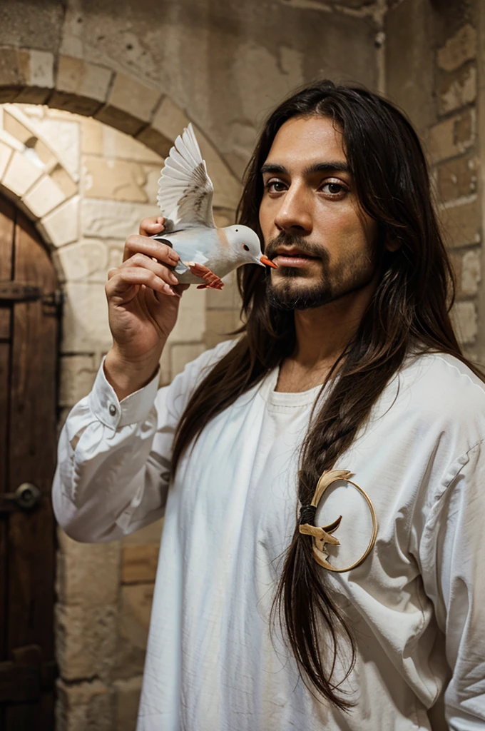 Jesus with a dove on his finger