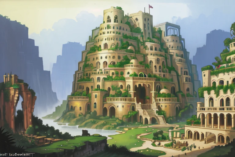 fantasy landscape, like the hanging gardens of babylon, by Joubert 