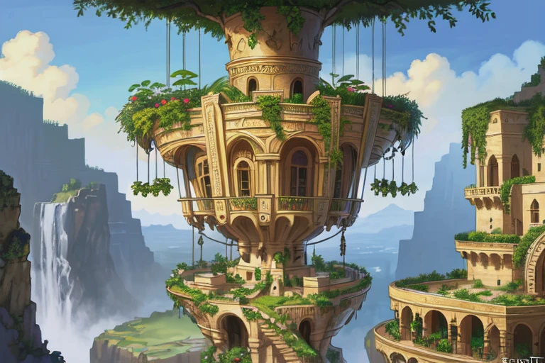 fantasy landscape, like the hanging gardens of lon, by Joubert 