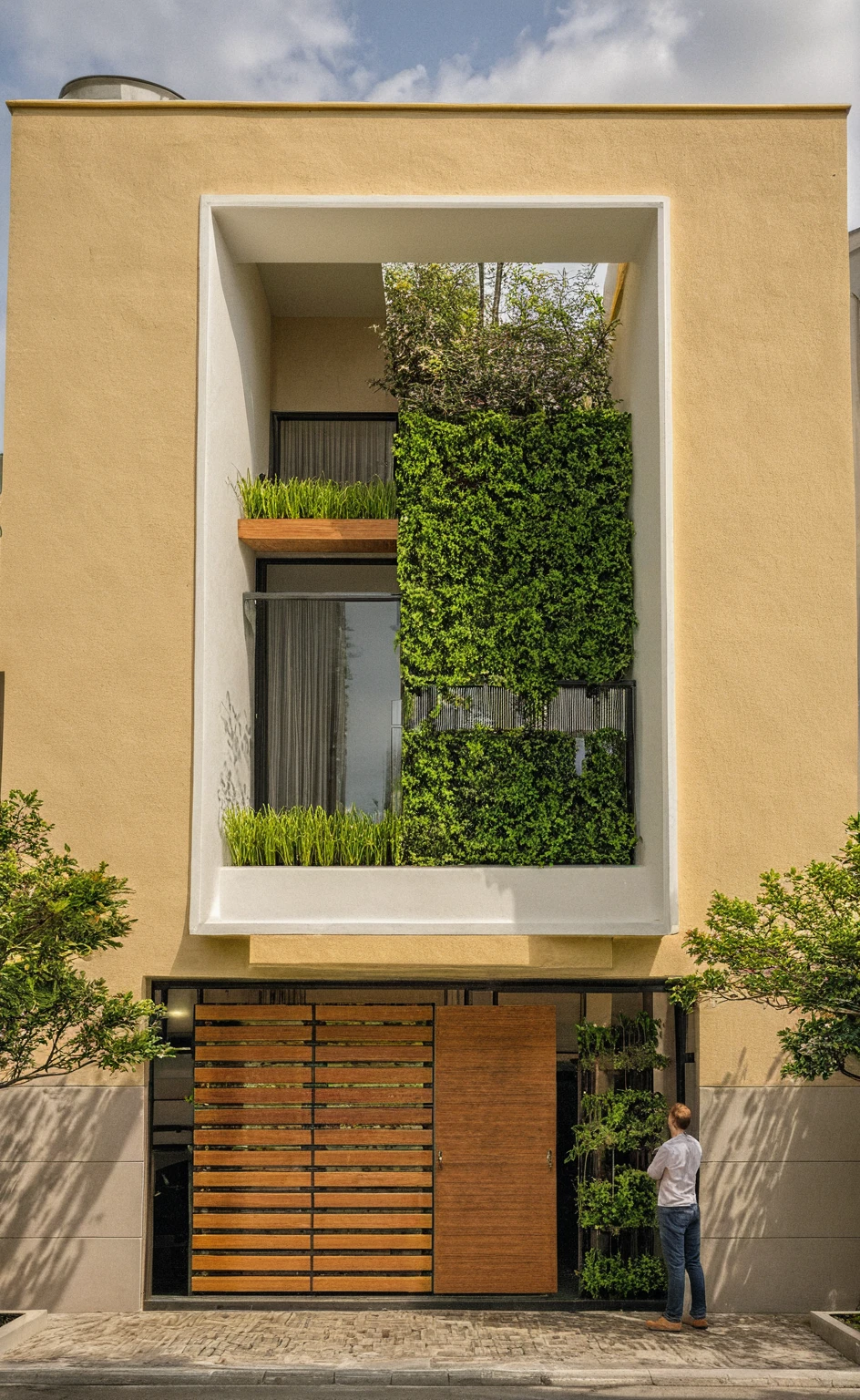 head of'artwork, High quality, best quality, authentique, great detail, En plein air, villa de plain-piedXL, credit group, style de maison moderne dans la rue ,stairs, white wall ,road,pavement, grass, trees, sky, nuvens, (day light:1.1)