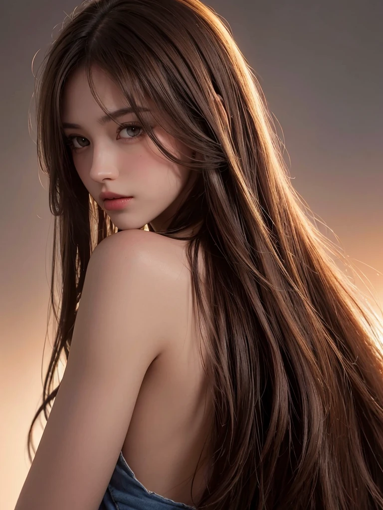 (A hyper-realistic), , (hight resolution), (8K), (ighly detailed), (The best illustrations), (beatiful detailed eyes), (top-quality), (ultra-detailliert), (​masterpiece), (mortar wallpaper), (Detailed face), a park,Armpit, Thick,,,solo,Girl ,naked portrait,  nude photography, shiny nipple, show armpit full of sweat, japanes, ,Concrete background、Tile background、half body、Very long hair、Curly hair,from behind、no clothes,  Realistic eyes、Tile background