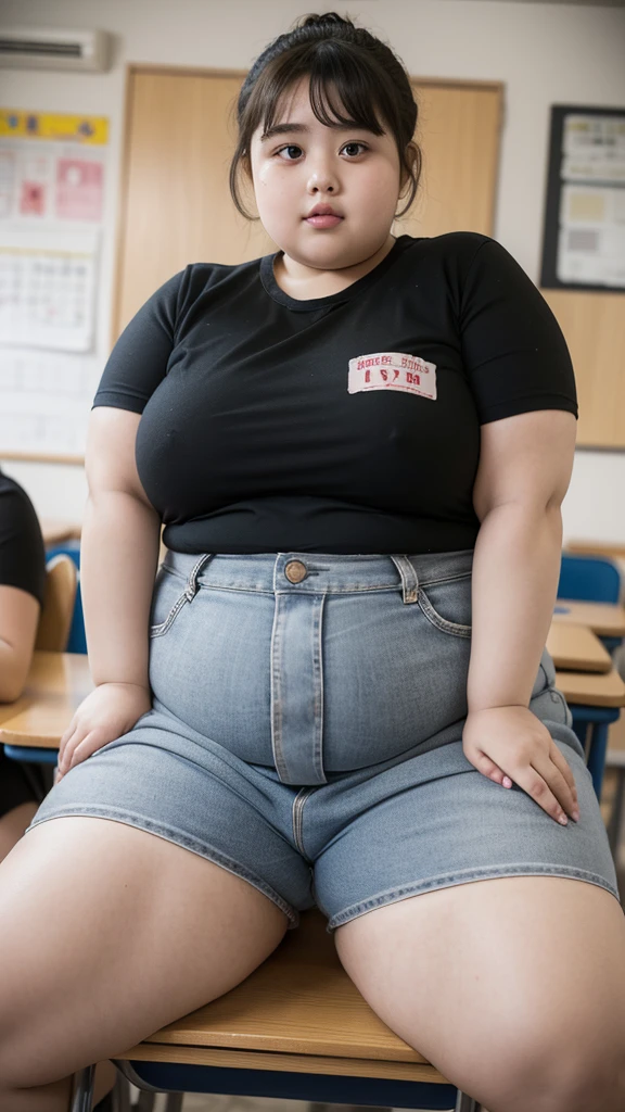 a fat  obese ,chubby overweight ,young fat girl in ,cute plump schoolkid,heavy set young girl,thick  student,extremely obese young female student,very fat and heavy young girl,stout short haired girl in school,chubbychild in classroom,cute pudgy young student