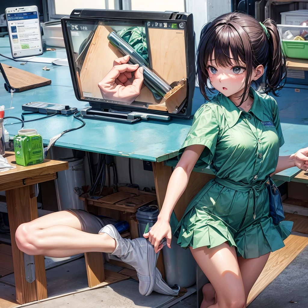 Anime drawing of a teacher explaining in class about the presentation of the different labeled containers for solid waste. (organic, inorganic, hazardous).