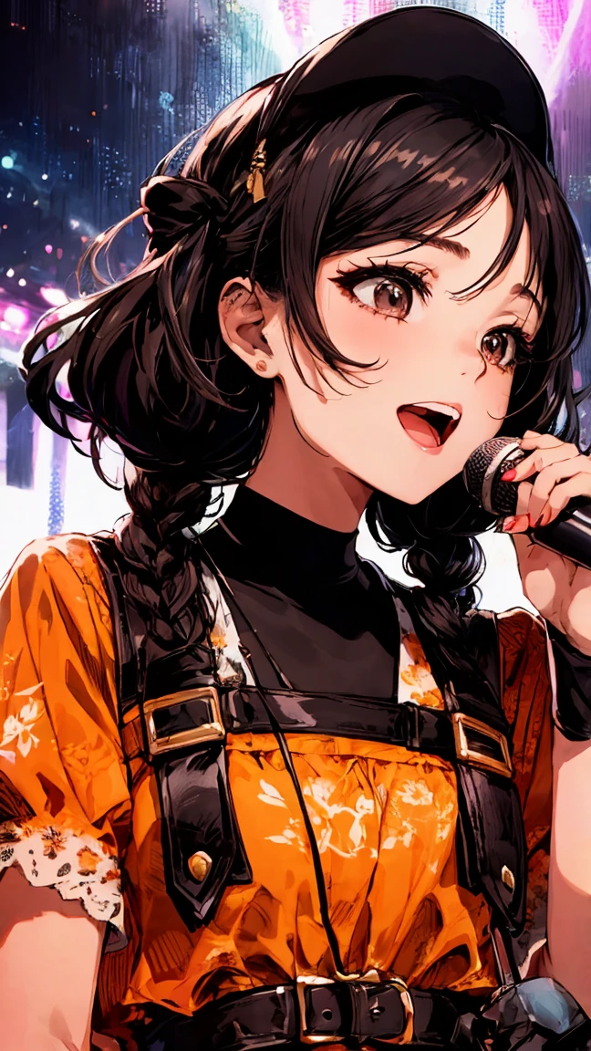 Very cute and beautiful K-POP female singers, Singing on the Gondola Live Stage,
break,
Face close-up, Singing scene, Dress scene, Looking at the audience,
break,
Expressing the singer in bright colors, Expressing the singer's dress in colorful colors, Expressing the singer's voice in warm colors