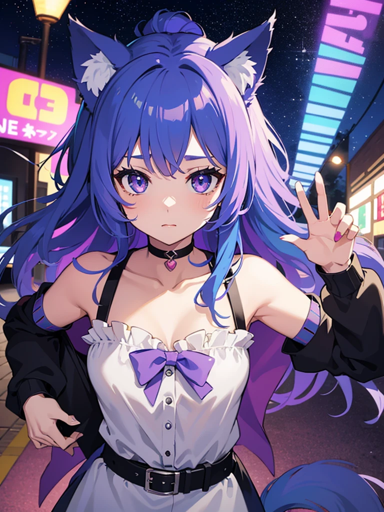 1 girl with blue hair and purple cat ears and unicorn horns, moe art style anime, cute anime catgirl, anime style art, nekomimi, Holo as a wolf girl, anime style, 8k, anime girl with cat ears, anime catgirl, high quality anime art style, cute anime style, anime feel, photorealistic kawaii