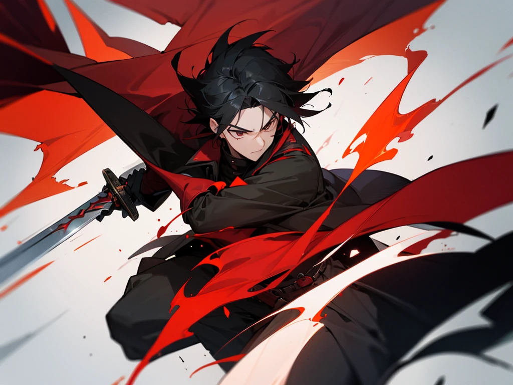 A Guy With Red And Black Coat With A sword,FireSpreading In background