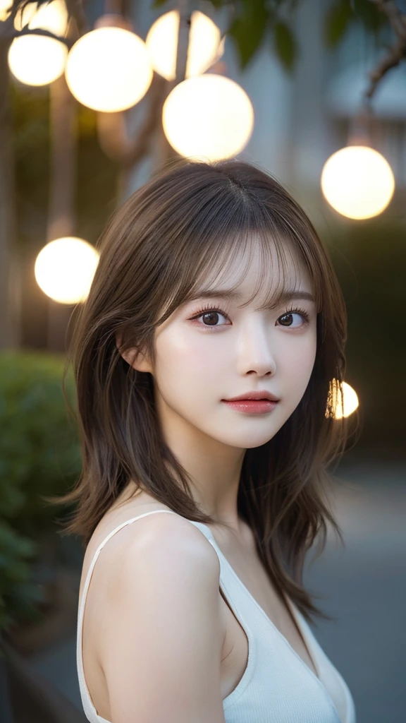 (highest quality,masterpiece:1.3,超A high resolution,),(super detailed,caustics),(Photoreal:1.4,RAW shooting,)ultra-realistic capture,very detailed,High definition 16K for human skin、 Natural skin texture、、Skin looks even-toned and healthy、 Use natural light and color,one woman,Japanese,,cute,brown hair,middle hair,(Depth of the bounds written、chromatic aberration、、wide range of lighting、natural shading、)、(outdoor lights at night:1.4)、(hair swaying in the wind:1)、short hair、Outward-flicked ends
