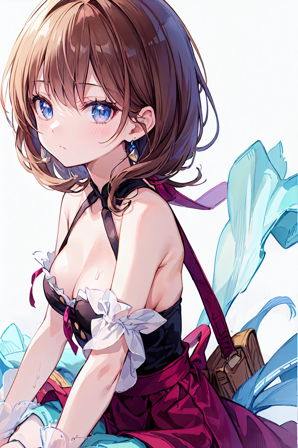 Official art using high quality hand-drawn watercolor sketch techniques. (Highest quality,4K,8K,High resolution,masterpiece:1.2),Super detailed,Beautiful detailed gray eyes,girl with beautiful eyes, everyone, Beautiful Anime Girls, Cute Anime Girl, Smooth anime art, Anime Style, Elegant colors, Soft lighting, Delicate and beautiful wet eyes, Very coquettish, (Beautiful breasts:1.2 (The right move:1.2),Small breasts,Brown Hair,