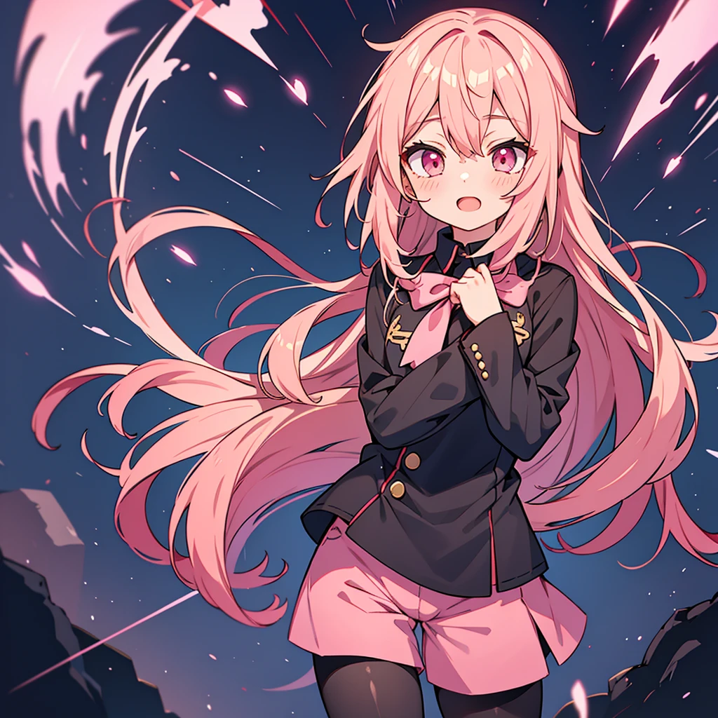 Anime style,shota,pink long hair,hot pants,dark black pantyhose,beaming face,bare penis,