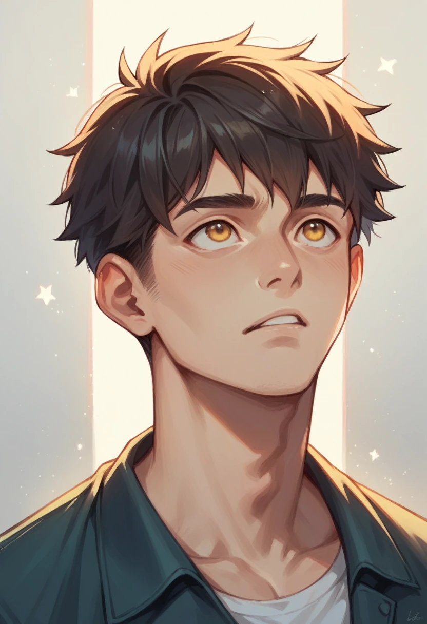 Boy, Best, Masterpiece, Black, Golden Eyes, Black, Looks Up, Upper Body, Hair, Fair Skin, Short Hair