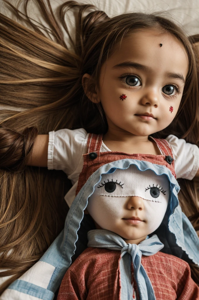 Rag doll with one sewn on the forehead