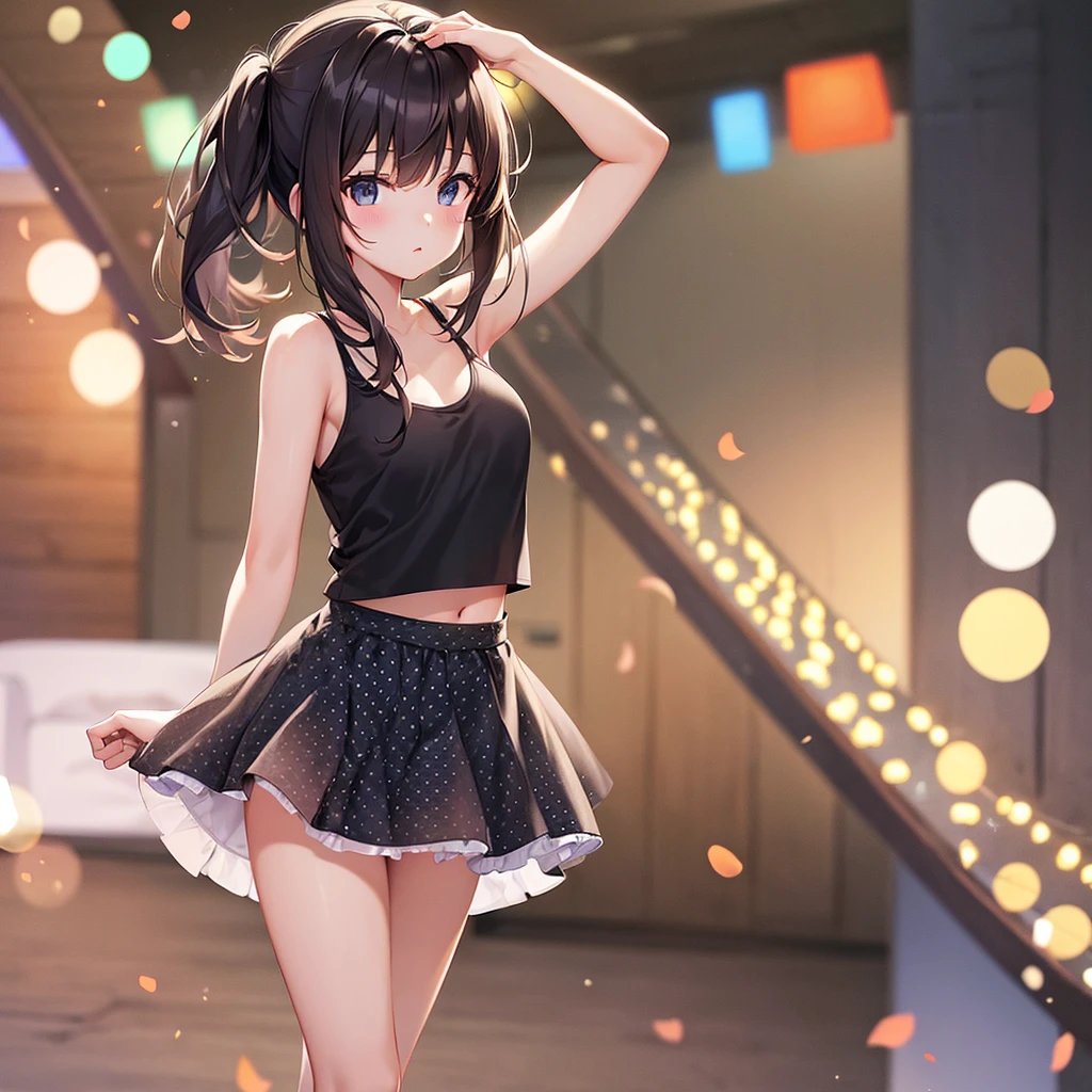 ((masterpiece)),((Highest quality)),((High resolution)),((Anatomical)),((Realistic)),((Detailed Description)), ((Full body view)), ((Perfect lighting)),8K)),((cute)), ((FOCUS standing girl.)),(((((One little girl))),(((FOCUS Loli))),(((neutral))),((FOCUS child)),((FOCUS 8-year-old)),((Beautiful eyes)),((FOCUS Baby Face)),((low length)),((FOCUS Petite)),((Flat Chest)), (((CUTE SMILE, CUTE FACE,)))) , (((CUTE MAKEUP))), CAT GIRL, WITH CAT EARS, BLACK HAIR, PONYTAIL HAIR, Wide Hips, FOCUS WEAR BIKINI, (((BLACK VERY HIGH HEELS))), ((FOCUS SHE IS WEARING hold-ups))) , SHE IS DANCING SEXY , From the side, From the back, HANDS ON HER HIPS, FOCUS SIDE VIEW. THE GIRL IS LOOKING TO THE VIEWER, FOCUS BACKGROUND A NIGHTCLUB)))