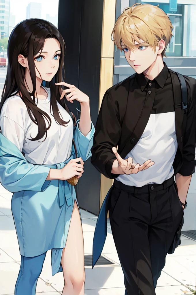 (young boy and adult woman).in the bus. holding and hugging.hot standing