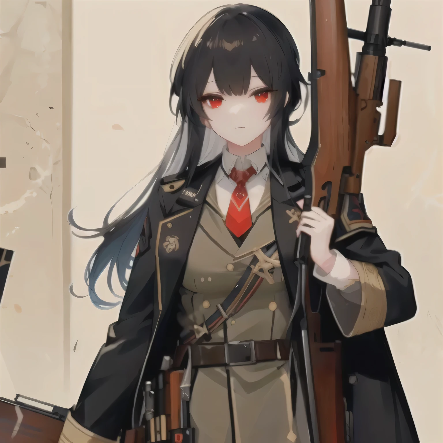 anime character with rifle and rifle in uniform standing in front of a building, girls frontline style, fine details. girls frontline, girls frontline cg, infantry girl, girls frontline, from girls frontline, guweiz, artwork in the style of guweiz, official artwork, cushart krenz key art feminine, detailed key anime art, cushart krenz, red eyes