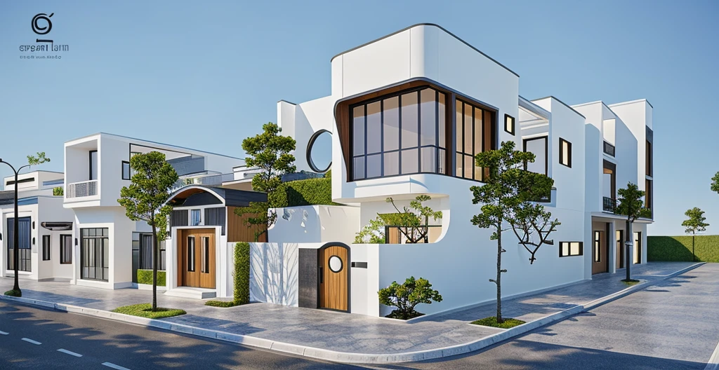 PLATFORM KTHOUSE, 1 morden villa,1large yard, 1 road runs in front of the house, (RAW photo, real, best quality, masterpiece:1.2), look morden minimalist, 1 road in front of the house, dynamic lighting:1.3, (hyper realistic, photo-realistic:1.2), high quality, (dark lighting:1.2), perfect lighting, archdaily, no human, light at 12 noon, light in door:1.2